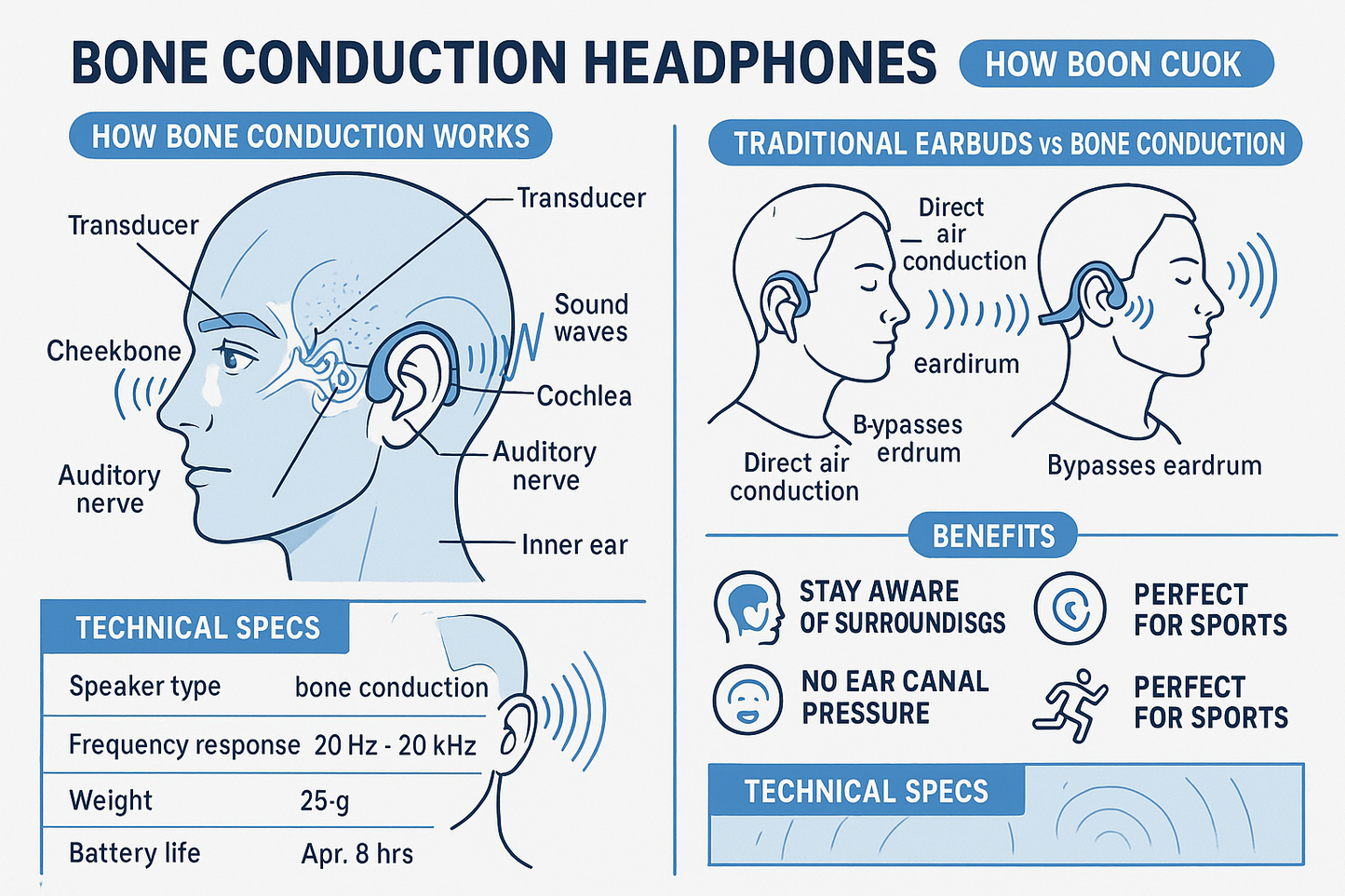 HOLEEKIC Bone Conduction Wireless Headphones - Bluetooth 5.3 Sports Earphones with IPX7 Waterproof Design